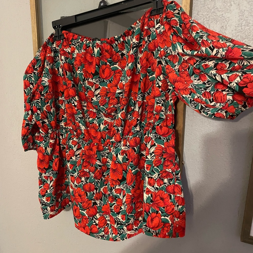 Red Flower Off the shoulder Top- 2XL